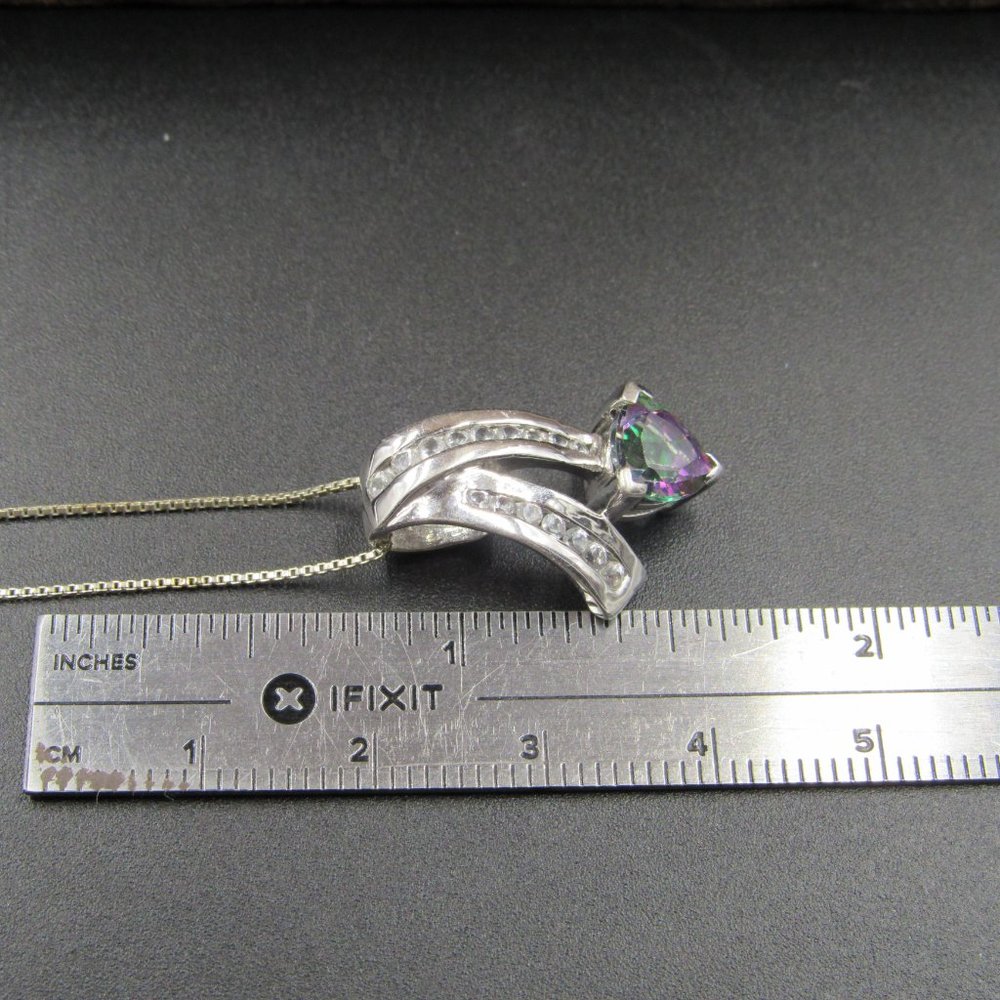 16" Sterling Mystic Topaz & Clear Topaz Necklace - Picture 6 of 7
